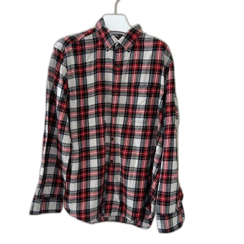 St. John’s Bay Men’s Plaid Flannel Shirt Classic Fit Size L Cotton